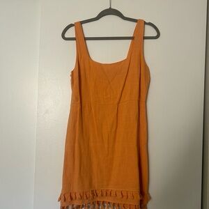 Lulu's Bright Orange Sleeveless Dress with Tassel Trim
